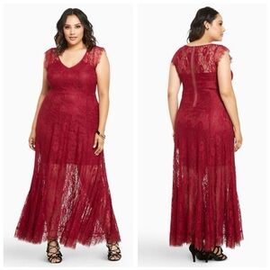 Torrid size 20 lacy maxi dress 2 sleeveless cocktail wedding romantic red lace 2